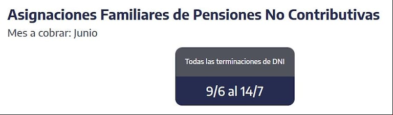 Cuándo se cobran las asignaciones familiares de pensiones no contributivas. (Captura: ANSES)
