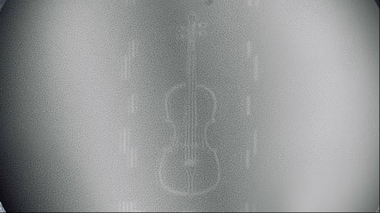 El diminuto violín, visto con un microscopio. (Foto: Loughborough University)