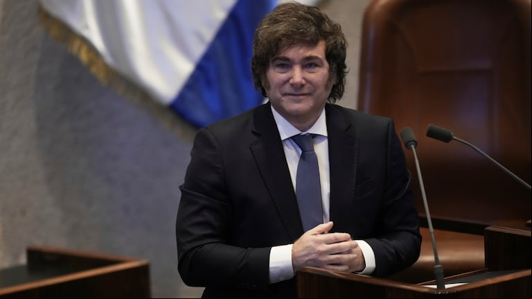 El presidente Javier Milei habló del conflicto en Medio Oriente durante una ceremonia en la que recibió el premio Escuela de Salamanca. (Foto: AP / Ohad Zwigenberg).