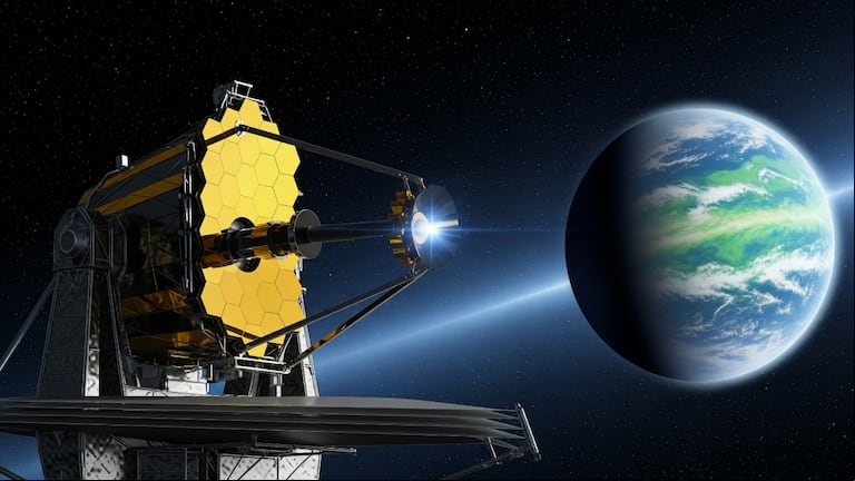 El telescopio James Webb detectó agua y rastros de vida en el exoplaneta más cercano a la Tierra. (Imagen: GeminiAI)